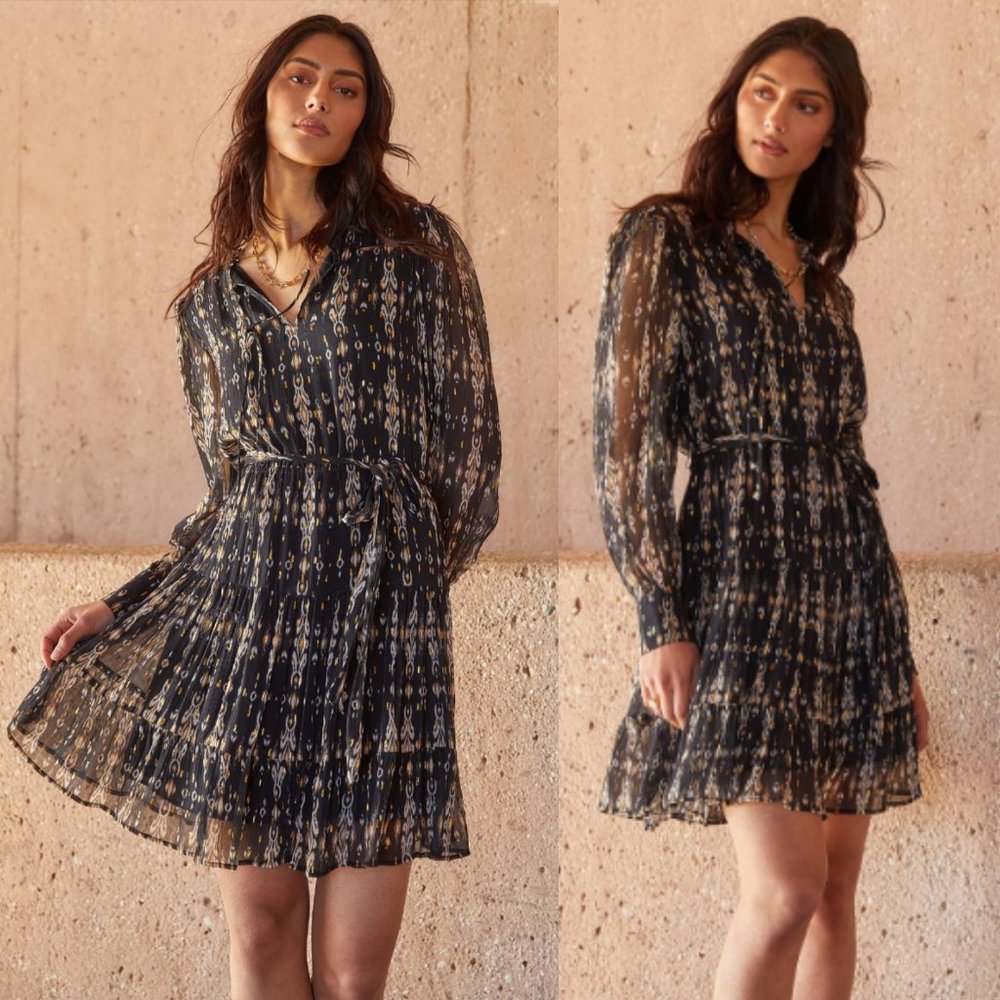 TWENTY FIFTEEN Black & Gold Tie Waist Dress Flowy Summery